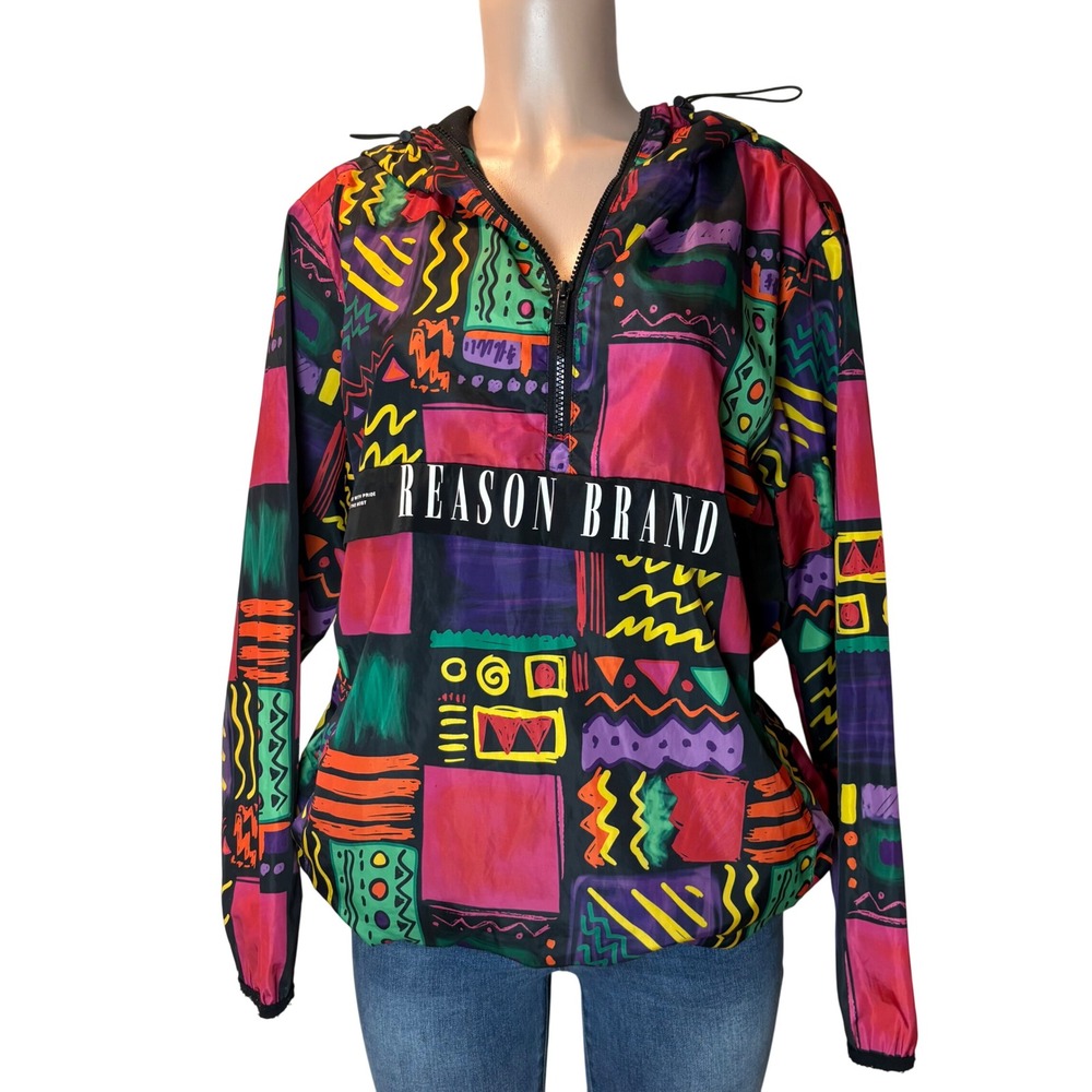 Reason Abstract 90s Style Windbreaker Half Zip Colorblock Jacket Womens M
